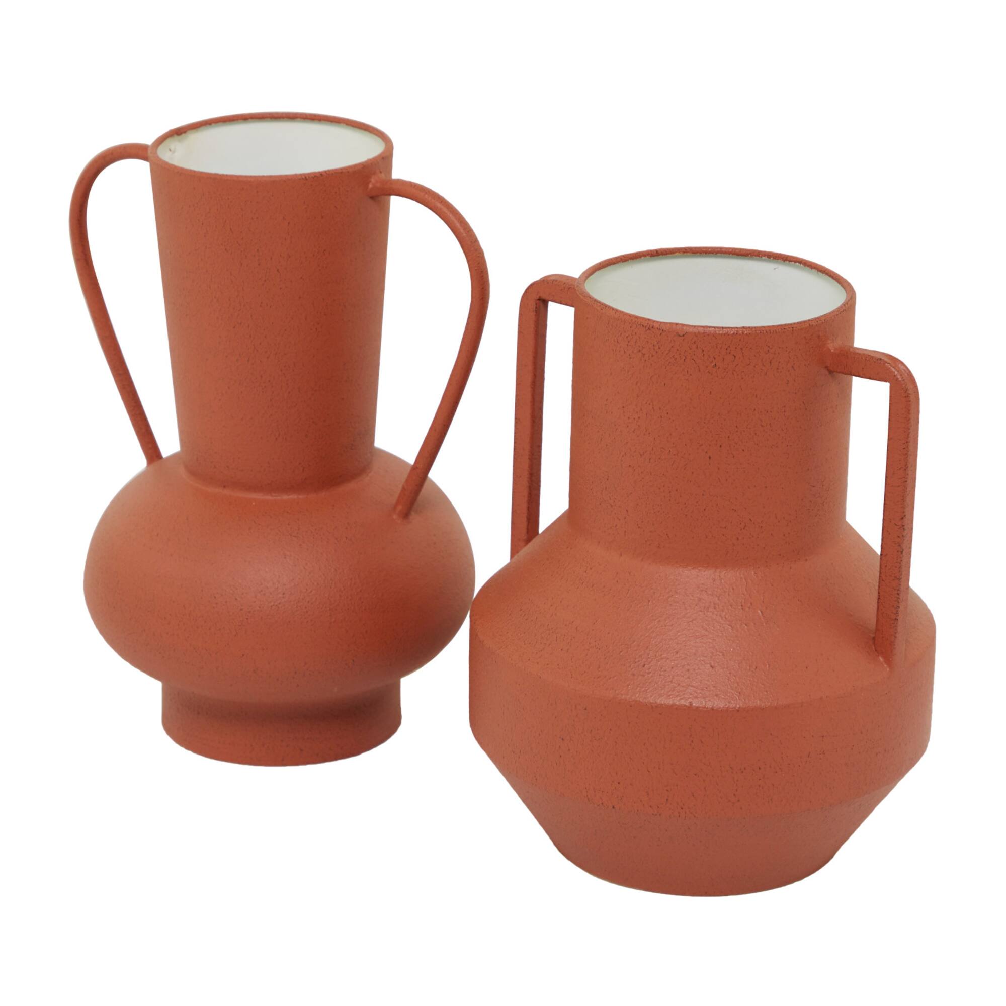 Orange Metal Vase with Handles Set of 2 11", 10"